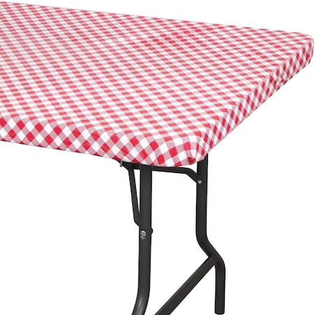 Red And White Gingham Rectangular Stay Put Plastic Tablecloth, 96x30, 12PK